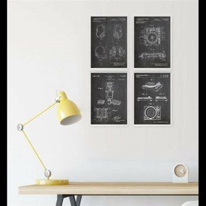 DJ Turntable Microphone Vintage Style Patent Wall Art Set of 4 Prints 8.5x11 in